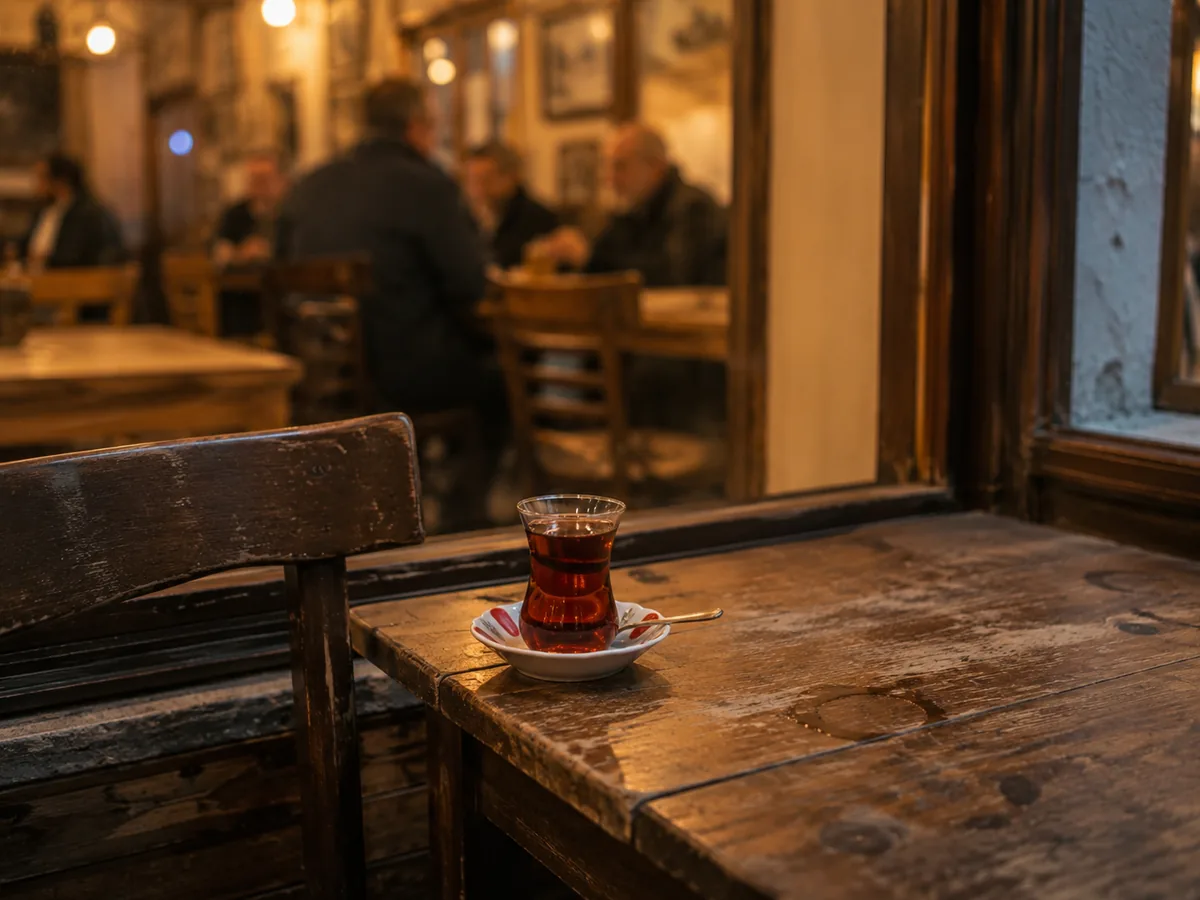 Manisa'da akşam yerel müşterilerin geldiği sıcak bir mahalle kafesi